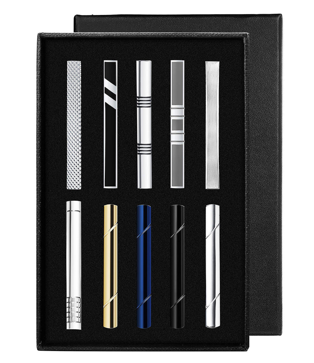 [Australia] - YADOCA Tie Clips Set for Men Tie Bar Clip Black Silver-Tone Gold-Tone for Wedding Business with Gift Box Style a 10pcs With Box 