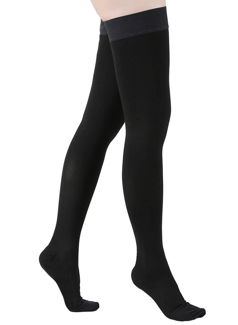 [Australia] - Thigh High Compression Stockings Closed Toe for Men & Women, Opaque, KEKING 20-30mmHg Graduated Compression Leg Support Hose with Silicone Band - Swelling, Varicose Veins, Edema, DVT, Black X-Large X-Large (1 Pair) 20-30mmhg Black Closed Toe 