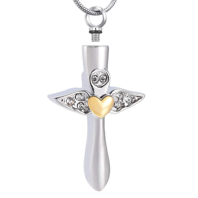 [Australia] - Angel Wings Heart Cross Urn Necklace Religious Cremation Ashes Keepsake Unisex Memorial Jewelry for Ashes Holder Locket Pendant 