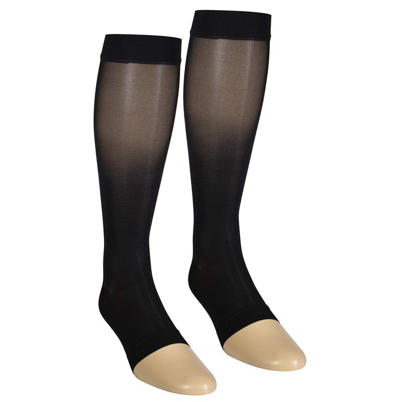 [Australia] - NuVein Sheer Compression Stockings, 15-20 mmHg Support, Fashionable Medium Denier, Knee High, Open Toe, Black, Large Large (1 Pair) 