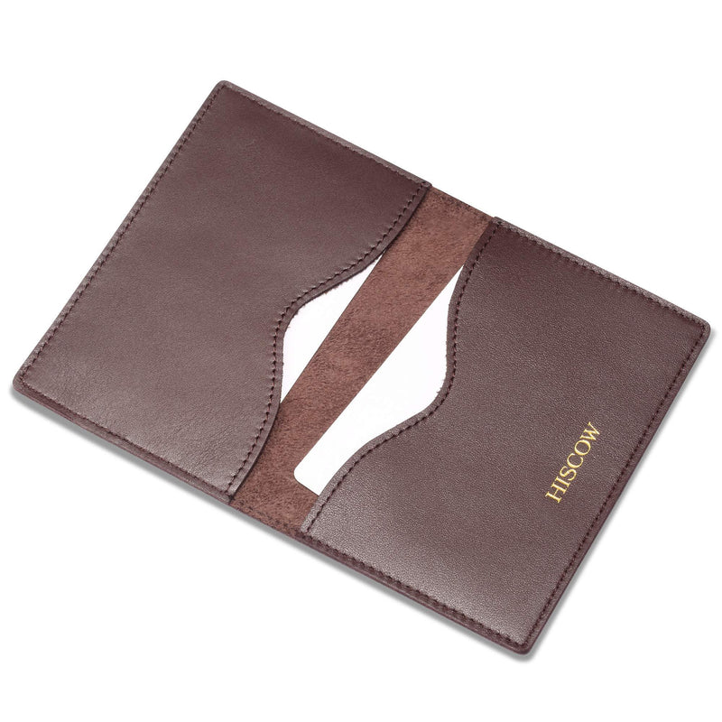 [Australia] - HISCOW Minimalist Thin Bifold Card Holder - Italian Calfskin Coffee, Gold logo 