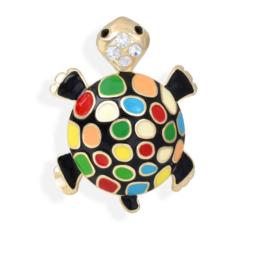 [Australia] - OBONNIE Gold Tone Crystal Colored Enamel Crystal Sea Turtle Tortoise Brooch Pin Pendant 