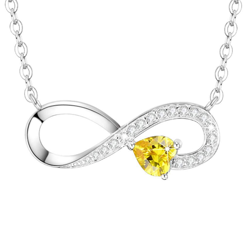 [Australia] - Birthday Gifts Love Infinity Yellow Citrine Necklace for Women Teen Girls Love You Forever Jewelry for Wife Anniversary Sterling Silver 20" Chain Love Heart Infinity Yellow Citrine Necklace 