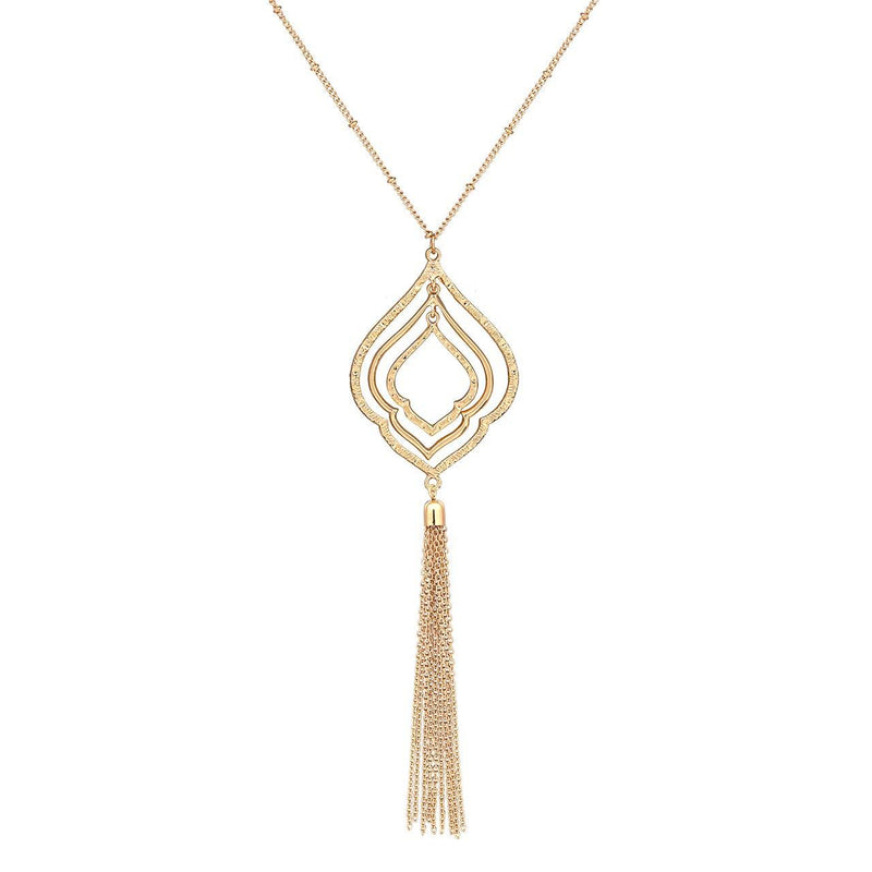 [Australia] - Long Necklaces For Woman - Hollow Out Layered Drop Necklace Y tassel necklace Statement Pendant A Gold 