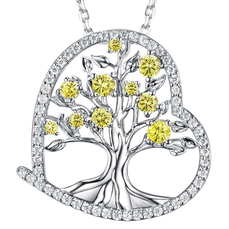 [Australia] - Citrine Jewelry for Women Birthday Gifts Tree of Life Necklace for Mom Wife Sterling Silver Love Heart Jewelry Tree of Life Citrine Love Heart Necklace 