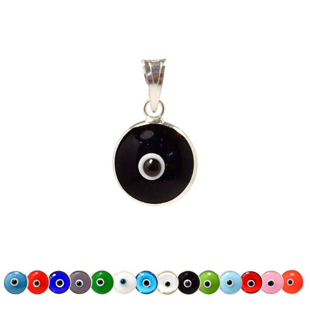[Australia] - MIZZE Made for Luck Authentic 925 Sterling Silver 10 MM Round Glass Evil Eye Charm Turkish Protection Pendant DIY - 14 Colors to Choose from Black 