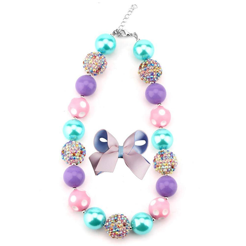 [Australia] - HABILY Chunky Bubblegum Necklace Colorful Fashion Beads and Hairpin with Gift Box for Baby Girls 