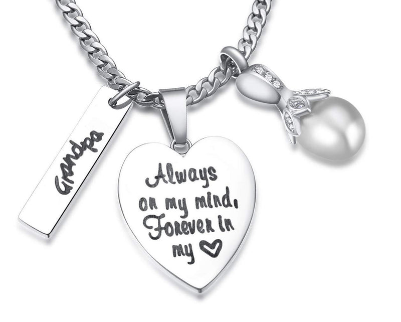 [Australia] - Cremation Jewelry for Ashes Pearl Urn Necklace Keepsake in Memory of Family, Always on My Mind Forever in My Heart Grandpa 