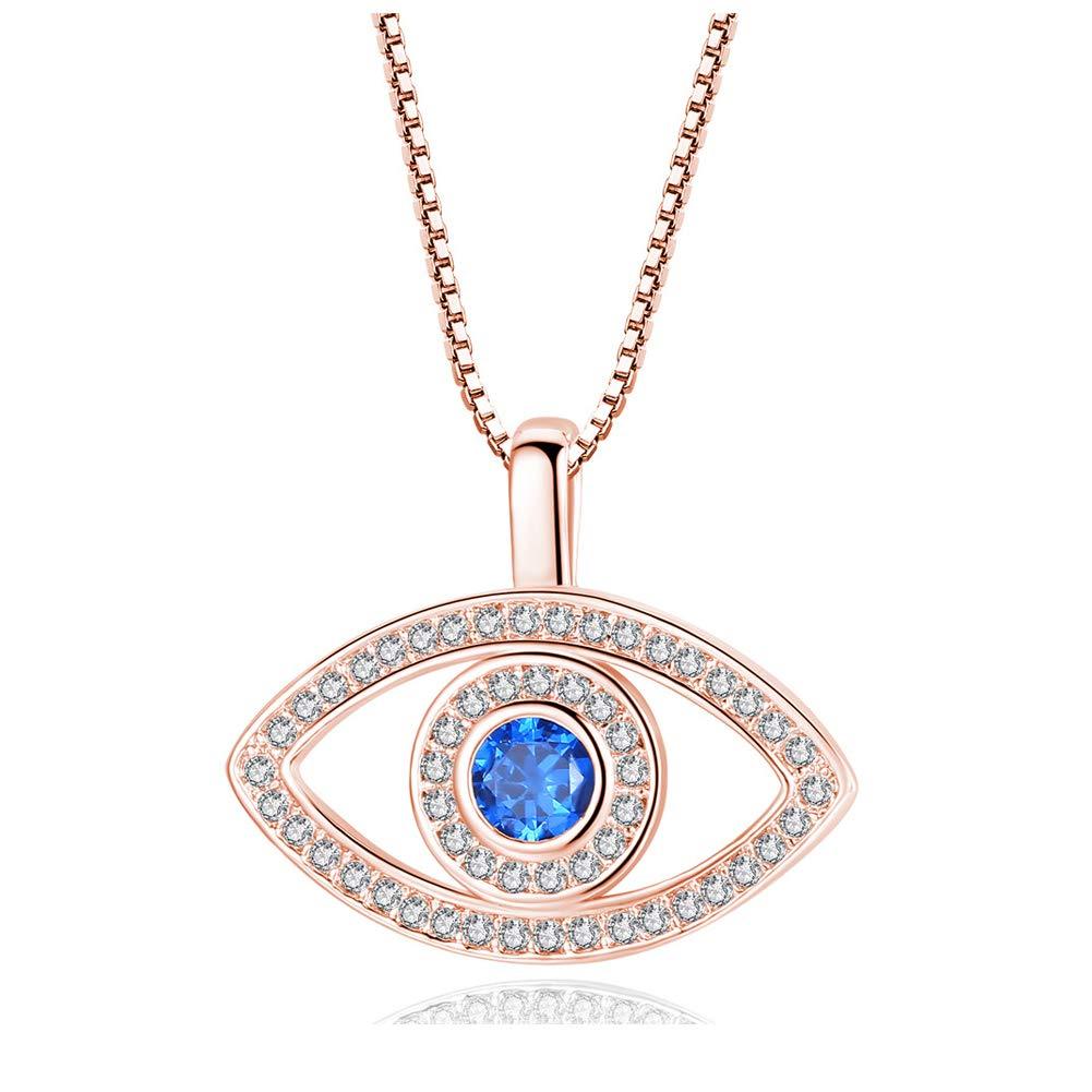 [Australia] - 18K Yellow Gold Plated & White Gold Plated CZ Evil Eye Pendent necklace with Mini Cubic Zirconia Cobalt Blue Glass Center Stone For Women Teen Girls Hollowed Rose Gold 