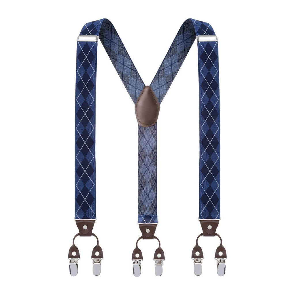 [Australia] - Y Back Mens Suspenders, with 6 Strong Clips Wide Adjustable Elastic Braces for Casual&Fomal by Grade Code Blue Argyle 