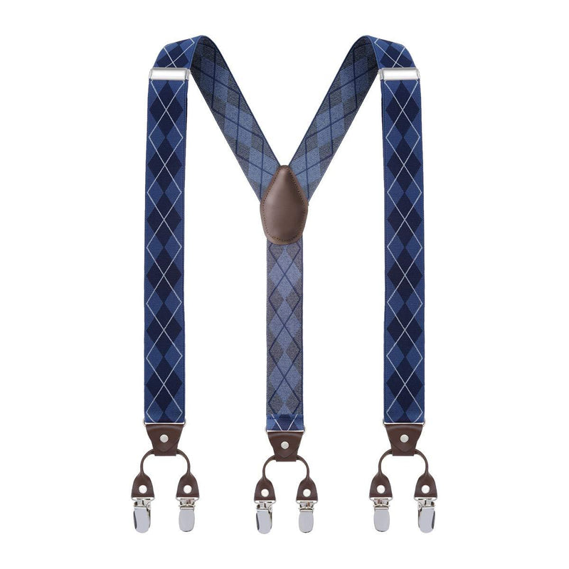 [Australia] - Y Back Mens Suspenders, with 6 Strong Clips Wide Adjustable Elastic Braces for Casual&Fomal by Grade Code Blue Argyle 