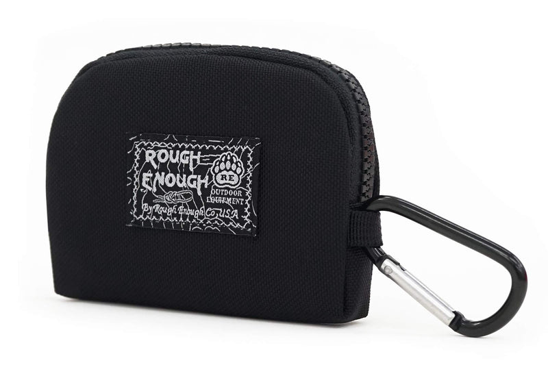 [Australia] - Rough Enough Small Credit Card Holder Wallet Keychain Coin Purse for Men Boys Earbuds Case Small Organizer Pouch Bag for Girl Women in Travel School Party Carabiner Clip Black 