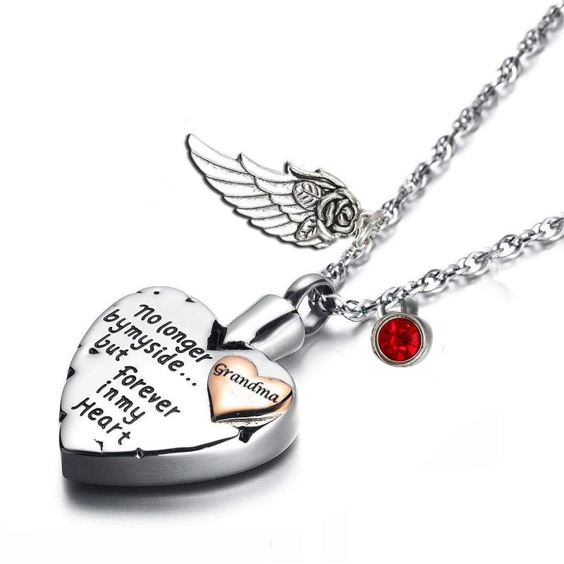 [Australia] - PREKIAR Heart Cremation Urn Necklace for Ashes Angel Wing Jewelry Memorial Pendant and 12 PCS Birthstones No Longer by My Side But Forever in My Heart Grandma 