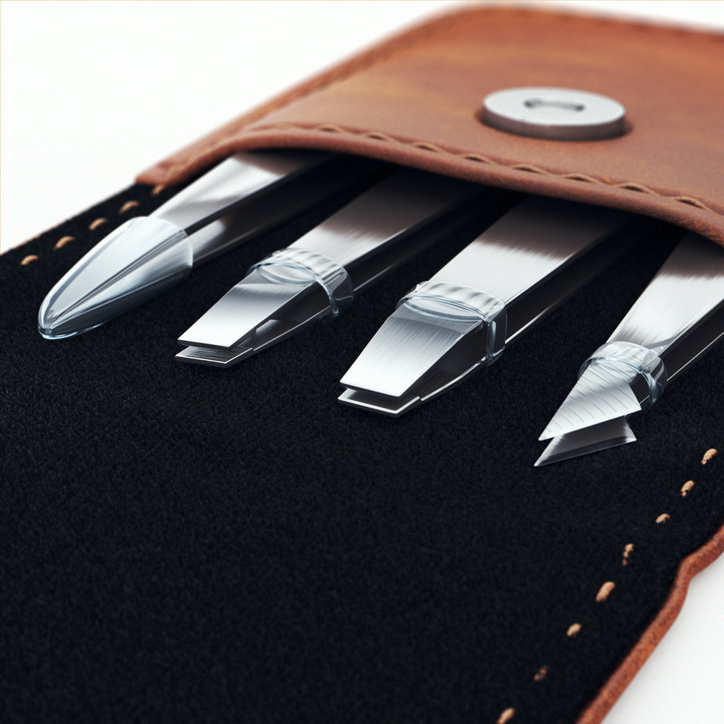 [Australia] - Professional Tweezers Set - 4 Piece Precision Stainless Steel Eyebrow Tweezer Kit with PU leather travel case - Perfect for Facial Hair, Splinters, Ingrown Hairs, Ticks, Blackheads and Eyebrows 