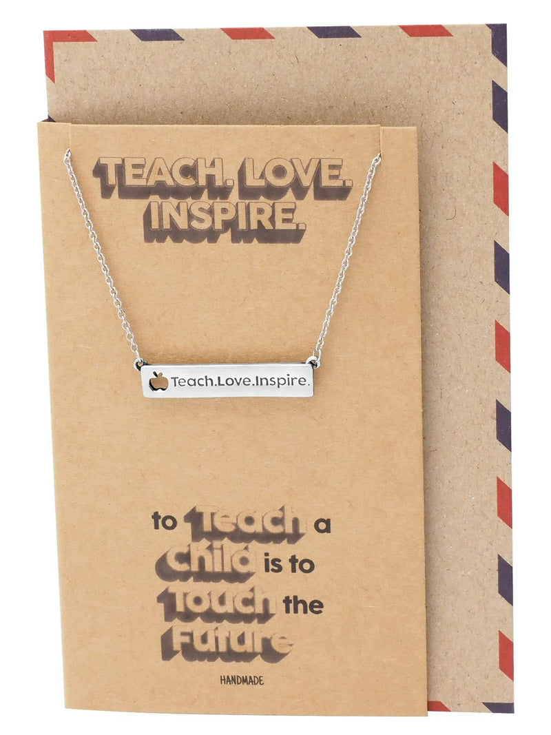 [Australia] - Quan Jewelry Horizontal Bar Necklace, Inspirational Gifts for School Teacher Mentor Professor, Teach Love Inspire Collection, Apple Lover Pendant - 100% Handmade & Imported 