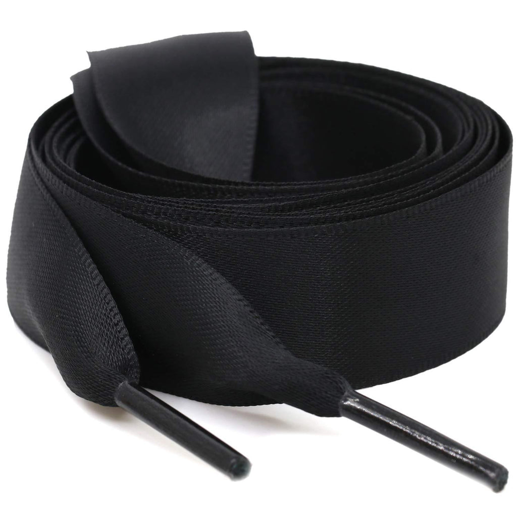 [Australia] - Flat Satin Ribbon Shoelaces WEGOODZF 2cm Wide Shoestrings for Women Girls[2 Pair] 24"Inch (60CM) 01 Black 
