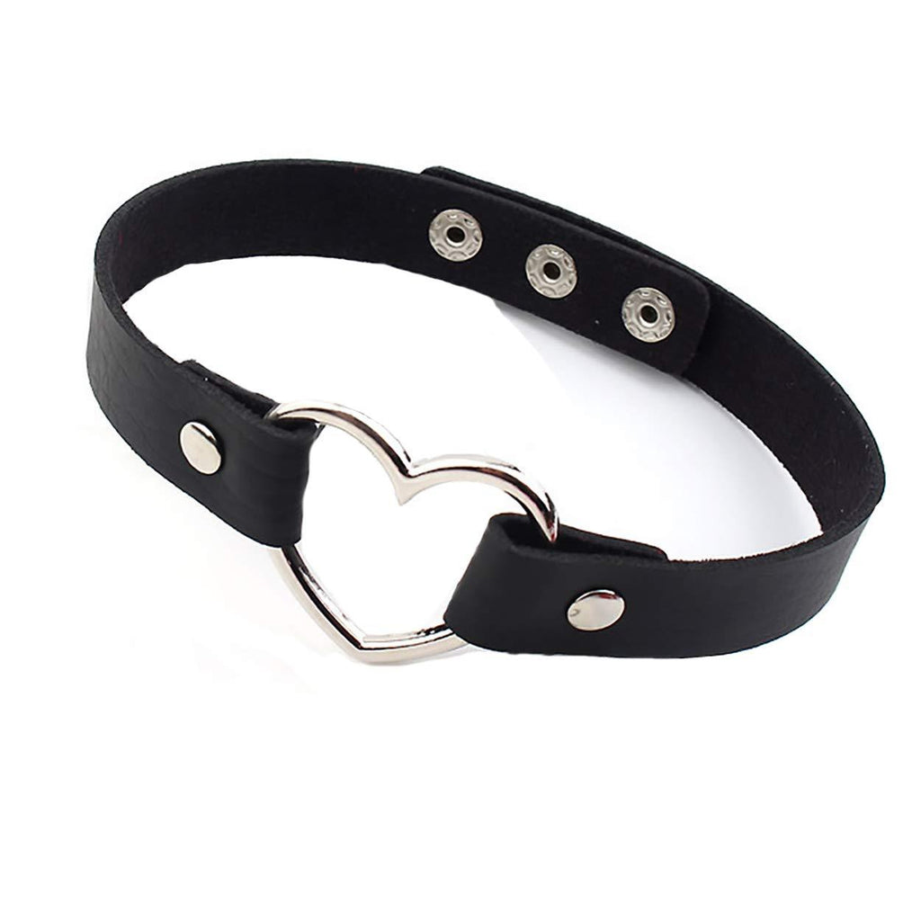 [Australia] - IDB Girls Love Heart Faux Suede/Leather Goth Choker Necklace Strap - Max Length 15" with 3 Set Sizes - Multiple Colors to Choose from Bogan Black 