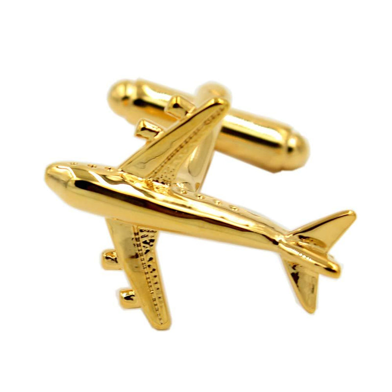 [Australia] - Gold Airplane Cufflinks Jumbo Jet Plane Gifts for Pilots Travel Aircraft Cuffs 