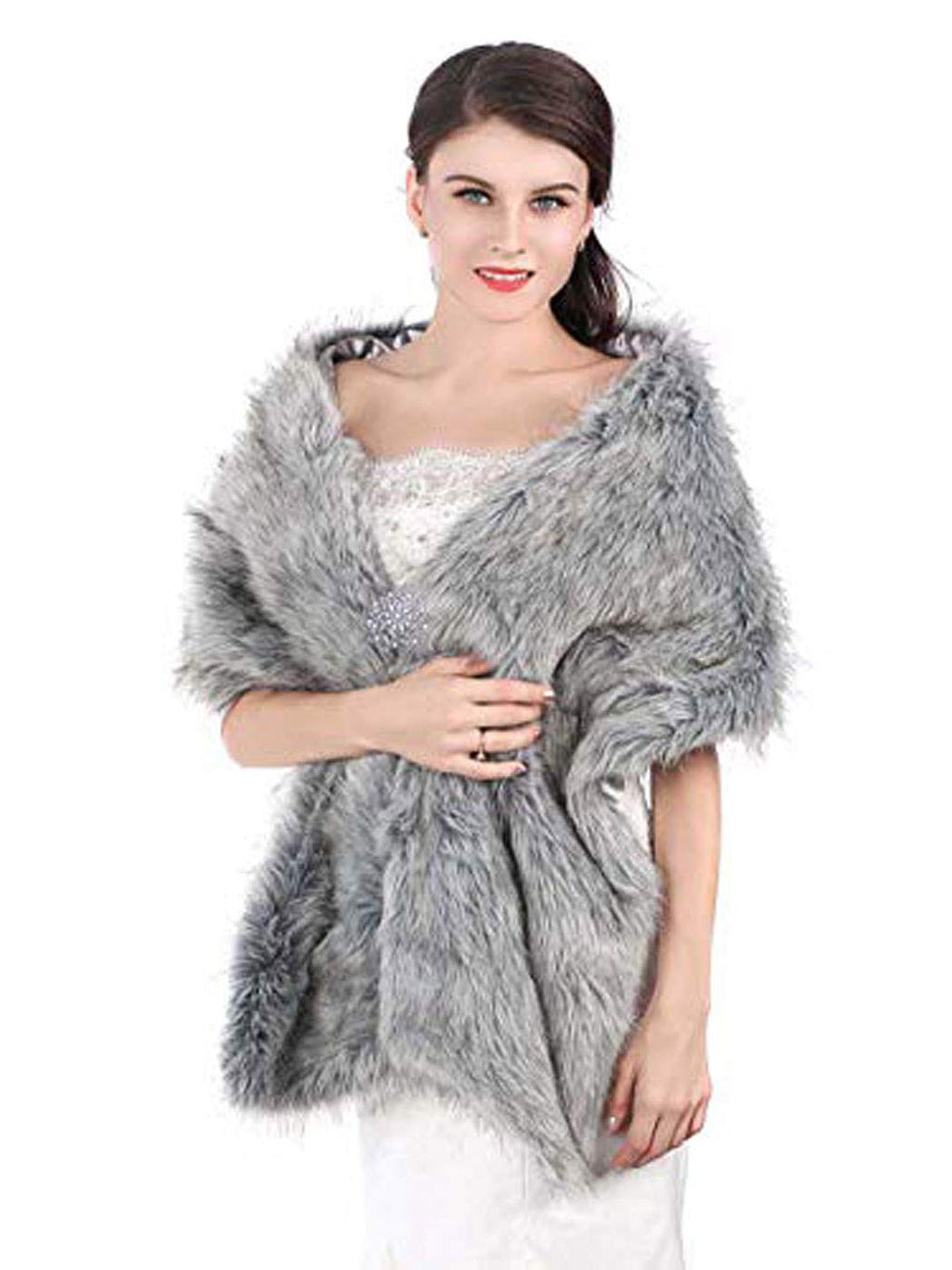 [Australia] - Aukmla Long Wedding Faux Fur Wraps and Shawls Wedding Bridal Stole for Brides and Bridesmaids Gray 
