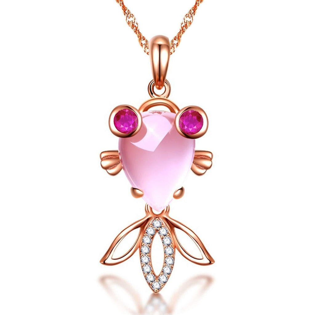 [Australia] - Uloveido Simulated Pink Jade Stone Crystal Rose Gold Plated Cute Goldfish Fish Pendant Necklace Fashion Jewelry for Girls Women DN236 