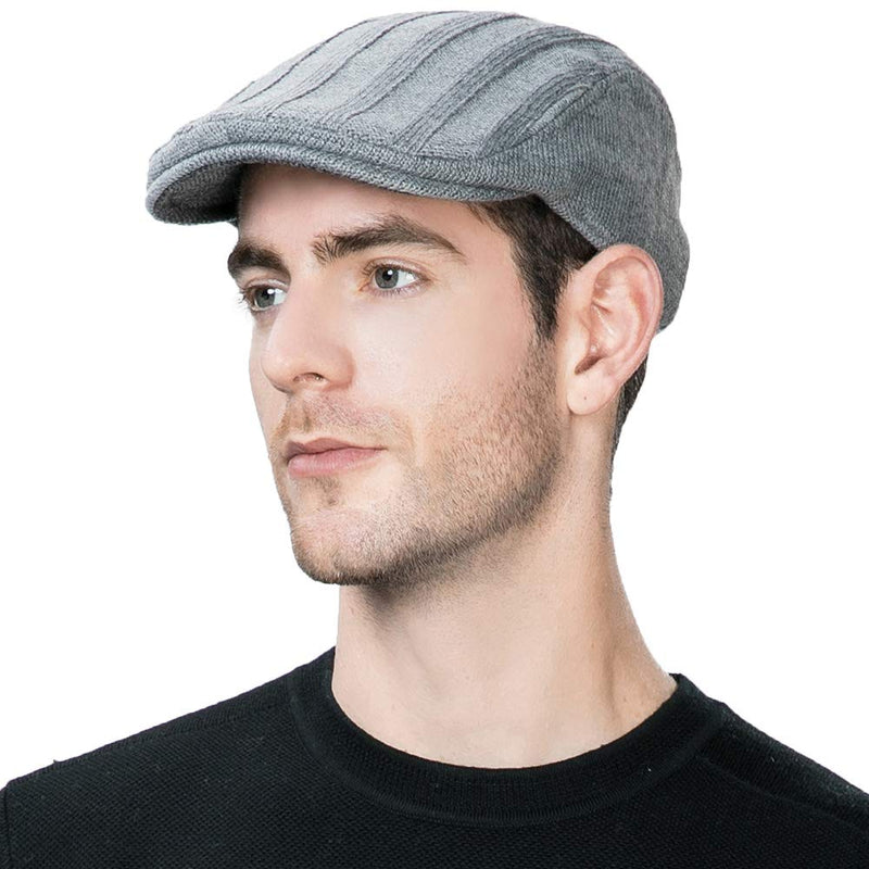 [Australia] - Jeff & Aimy Mens Wool Blend Knit Newsboy Cap Fitted Winter Irish Ivy Cabbie Golf Flat Hat 57-61CM Grey#69148 Large 