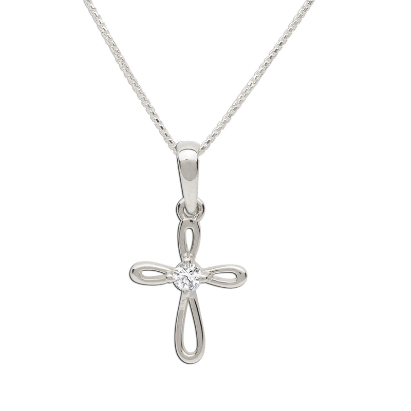 [Australia] - Girl's Sterling Silver First Communion Infinity Cross Pendant Necklace with CZ 16+2" Adjustable 