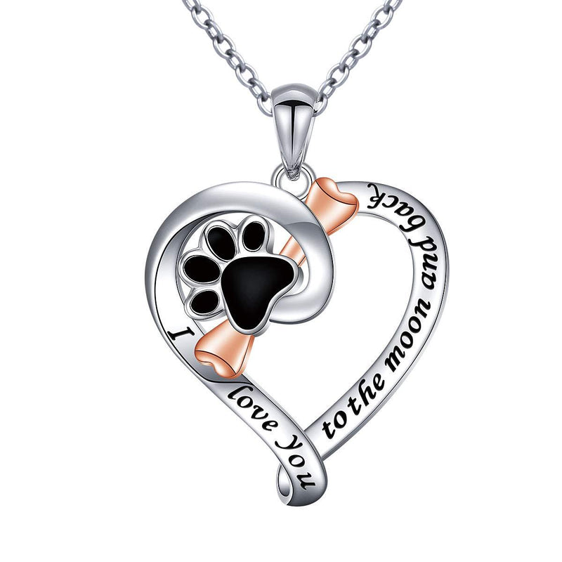 [Australia] - Dog Paw Necklace 925 Sterling Silver Cute Animal Dog Paw Print Necklace with Bone Heart Shape Pendant 18 Inches Gift for Dog Owner Paw Jewelry Dog Paw Bone Necklace 