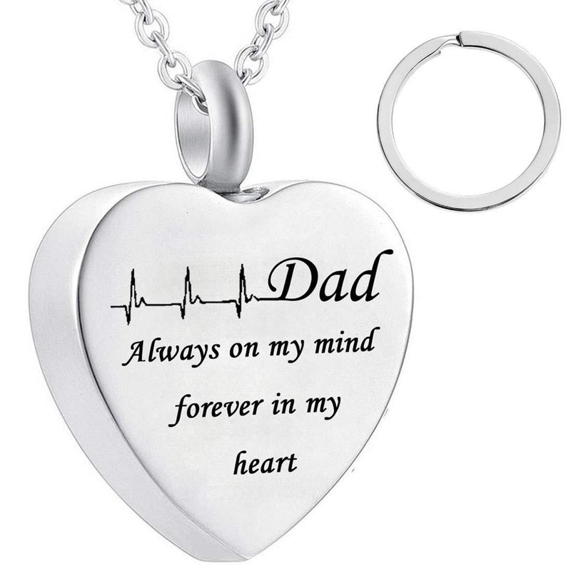 [Australia] - misyou dad and mom Cremation Jewelry Cardiogram Necklace Silver Always in My Heart Memorial Necklace Ashes Keepsake Pendant 