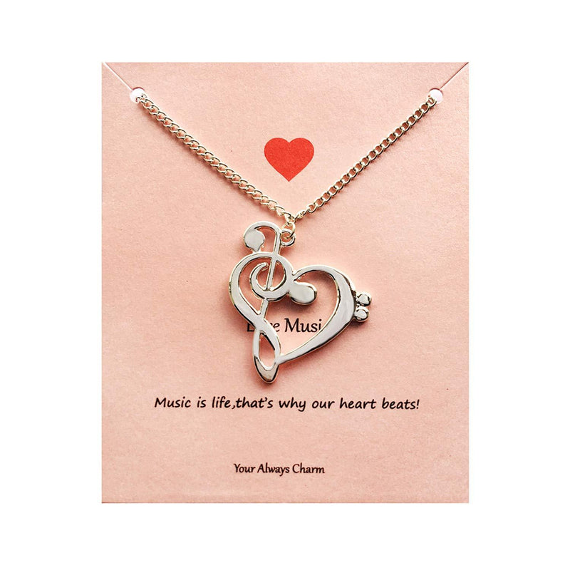 [Australia] - Your Always Charm Heart Music Necklace,Gifts for Music Teacher ,Musician ,Music Lover silver 