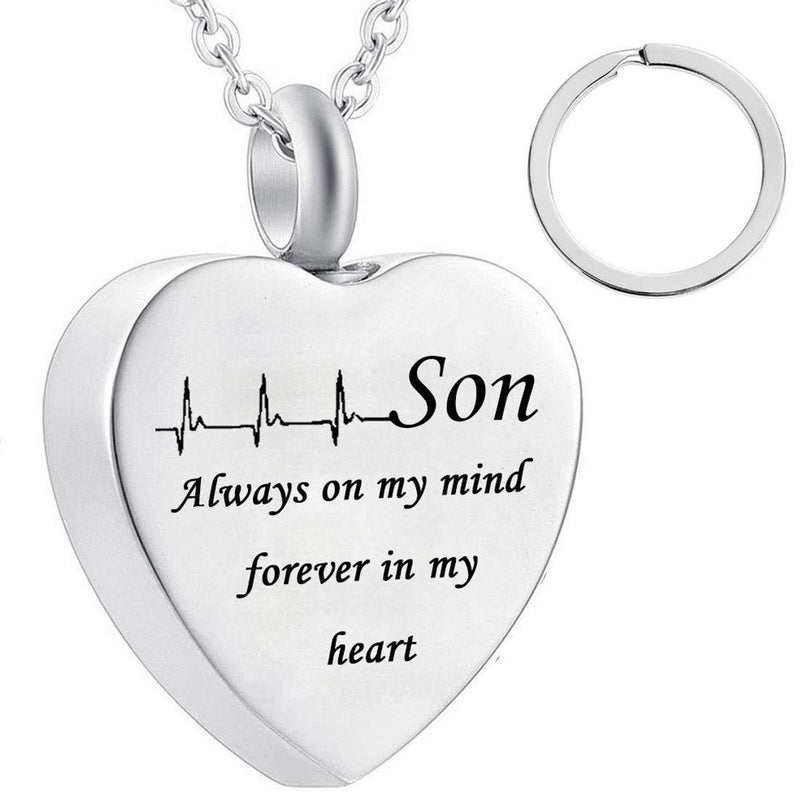 [Australia] - misyou dad and mom Cremation Jewelry Cardiogram Necklace Silver Always in My Heart Memorial Necklace Ashes Keepsake Pendant son 