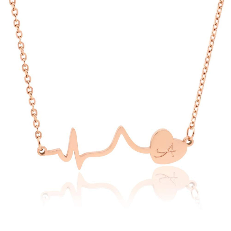 [Australia] - WDSHOW 18k Rose Gold Plated Initial Heartbeat Necklace A 