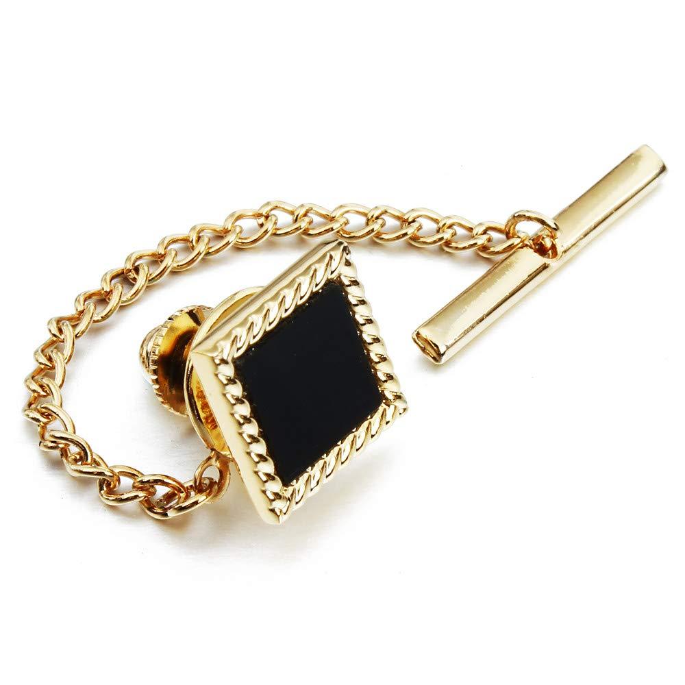 [Australia] - HAWSON Black Stone Tie Tack for Men Tie Pin with Chain for Wedding Birthday Anniversary Party gold tone 