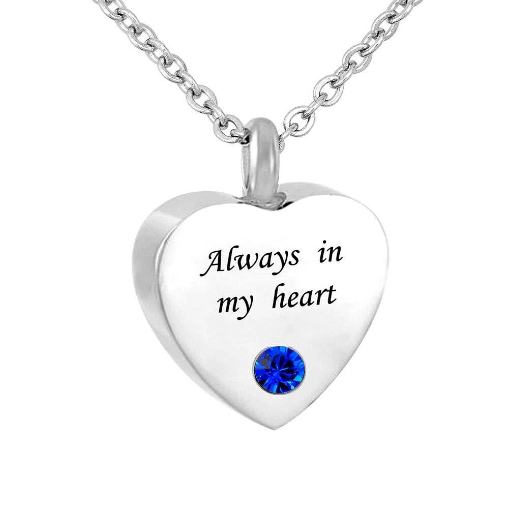 [Australia] - Q&Locket Heart Love Urn Necklaces for Ashes Always in My Heart Memorial Keepsake Cremation Jewelry Sep Blue 