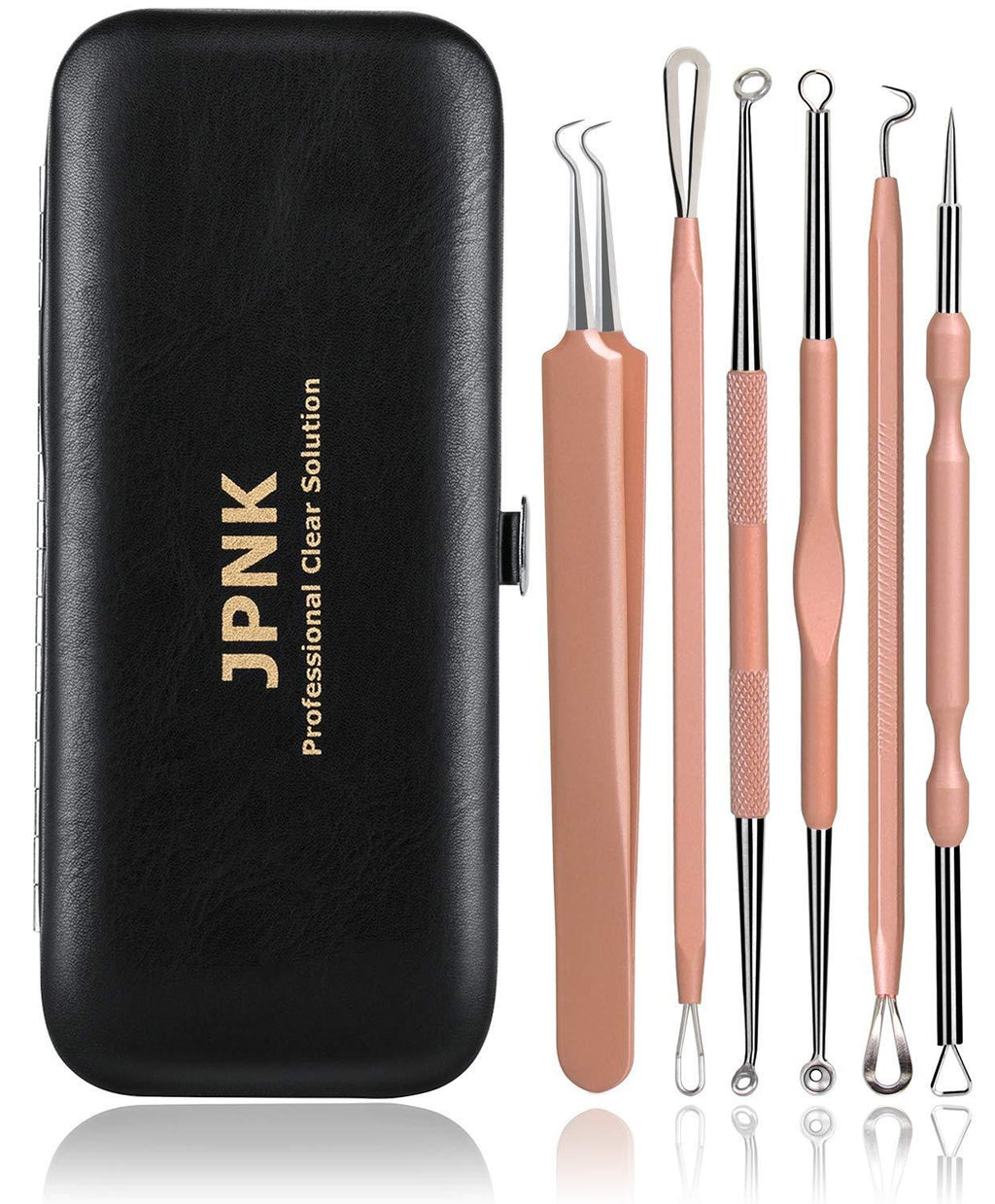 [Australia] - JPNK NEW Pink Blackhead Remover Tools Comedone Extractor Acne Removal Kit for Blemish, Whitehead Popping, Zit Removing for Nose Face with Leather Bag 
