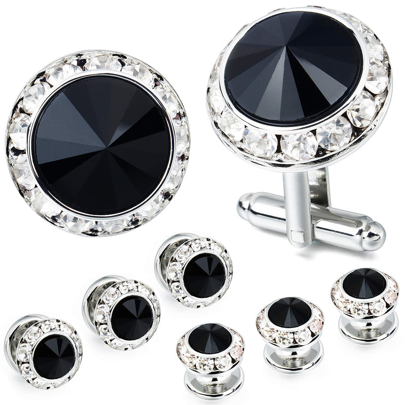 [Australia] - AMITER Mulit-Colors Crystal Cuff Links and Studs Set for Mens Tuxedo Shrit Wedding Accessories Black 