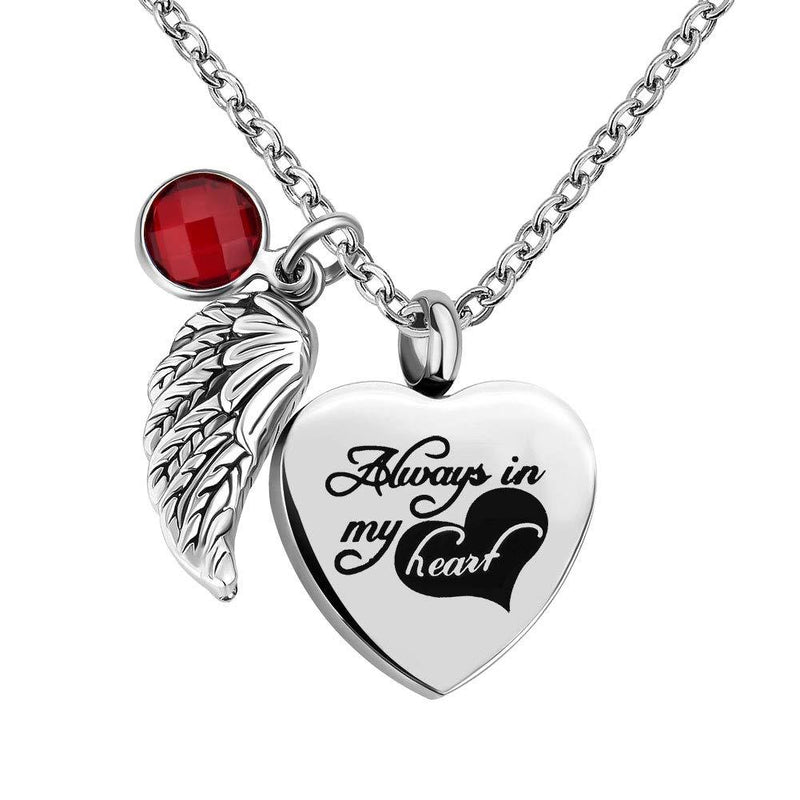 [Australia] - Q&Locket Urn Necklaces for Ashes Angel Wings Memorial Always in My Heart Cremation Keepsake Jewelry Jan Red 