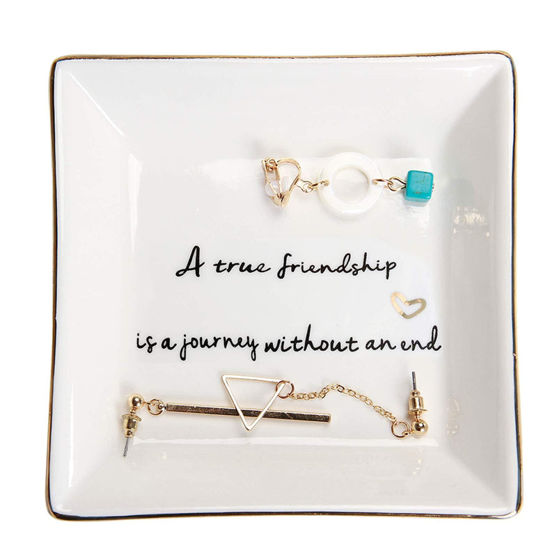 [Australia] - HOME SMILE Friends Gifts for Her Ring Trinket Dish-A True Friendship is a Journey Without an end-Birthday Gifts for Friends Female 