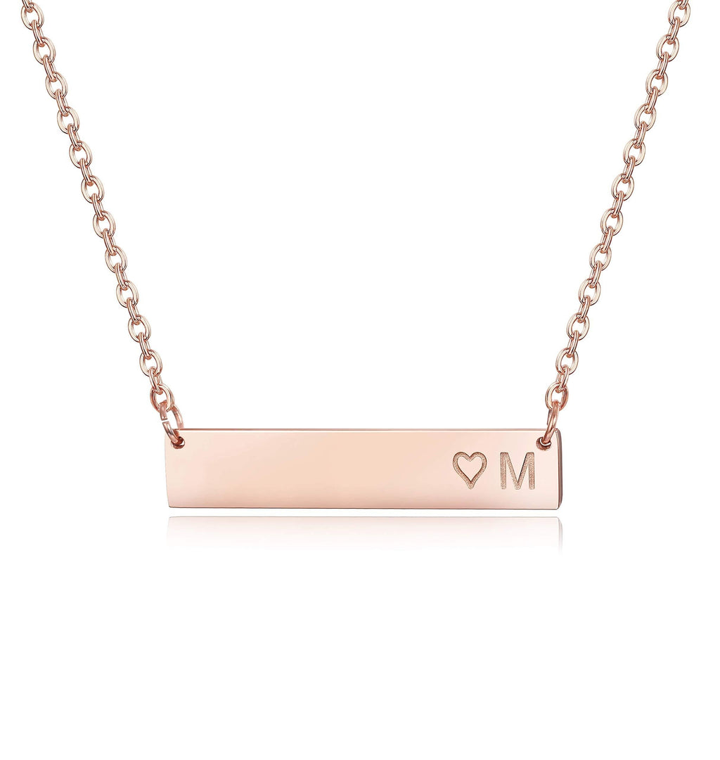 [Australia] - Finrezio Rose Gold Plated Stainless Steel Initial Heart Bar Necklace Alphabet Pendant Necklace for Women Mother, 16"+2" M 