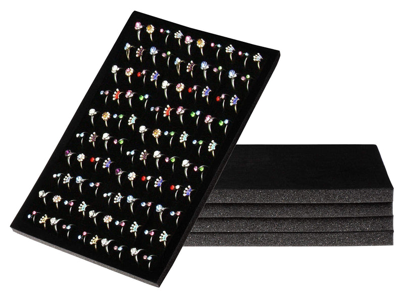 [Australia] - Ring Pad - 5-Pack Velvet Ring Display Tray, Ring Box Insert, Case, Ring Foam, Jewelry Tray Insert, for Accessory Storage, Show, Retail, Shop, Home, Counter Top, 100 Slot, Black, 13.4 x 9 x 0.5 Inches 