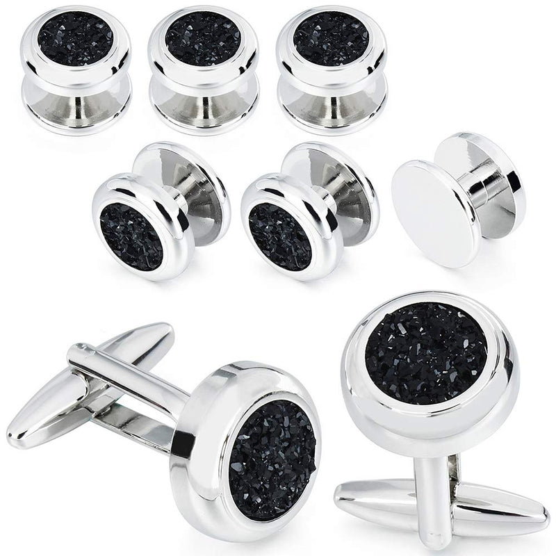 [Australia] - AMITER Cufflinks and Tuxedo Shirt Studs Set for Men Classic Round Shape Owl and Spider Cuff and Studs - Formal Business Wedding Anniversary Jewelry 401741 