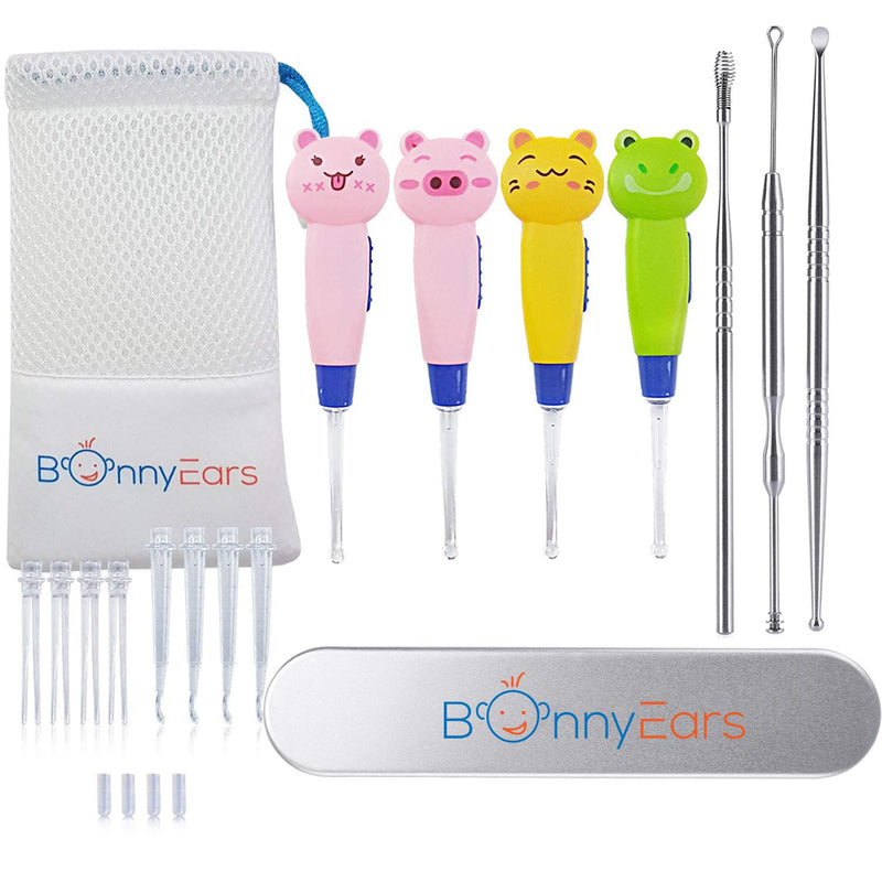 [Australia] - Ear Wax Removal Tool with Led Light for Kids - Toddlers, Infants, Baby and Adult by BonnyEars | Stainless Steel Earwax Remover Kit | Ear Pick Spoon Curette Tweezers Cleaning 