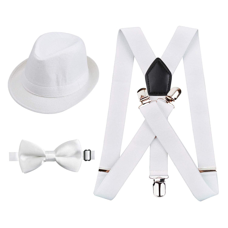 [Australia] - Alizeal 1 inch Suspender and Bow Tie Set with Hat for Kids All White 