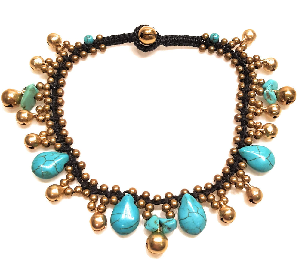 [Australia] - Infinityee888 Turquoise Anklet Drop Handmade Brass Bead Bell Ankle Bracelet for Women KAN-T01 