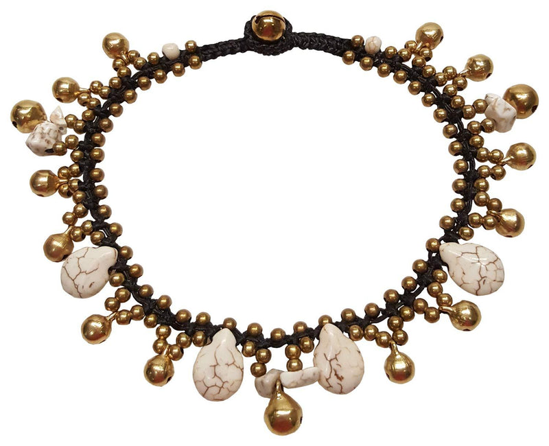 [Australia] - Infinityee888 Howlite Anklet Drop Handmade Brass Bead Bell Ankle Bracelet for Women KAN-H01 