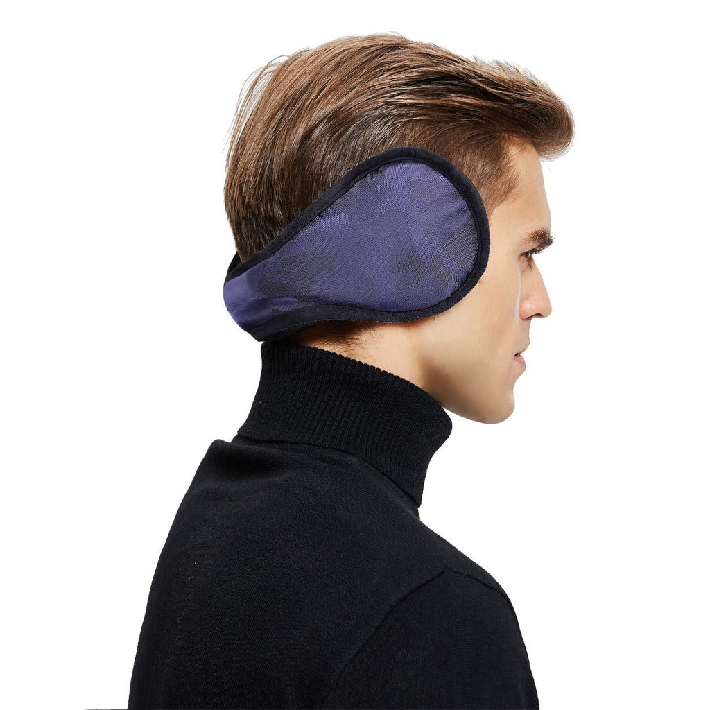 [Australia] - Sheepskin Wool Snug Earmuffs Ear Warmer - Australian Unisex Classic Earwarmer Nylon-camouflage Blue 