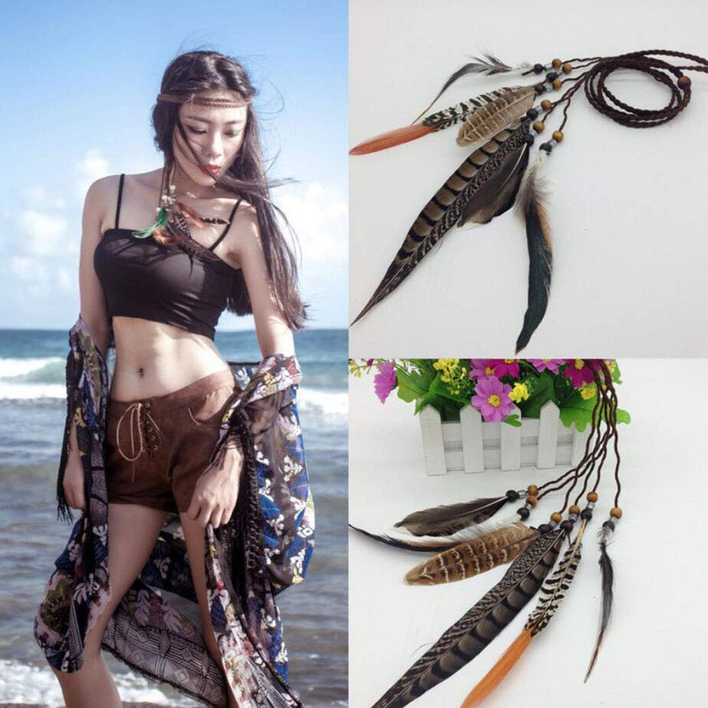 [Australia] - Barogirl Indiana Princess Headband Feather Headpiece Hippie Accessories for Women and Girls (Brown) 