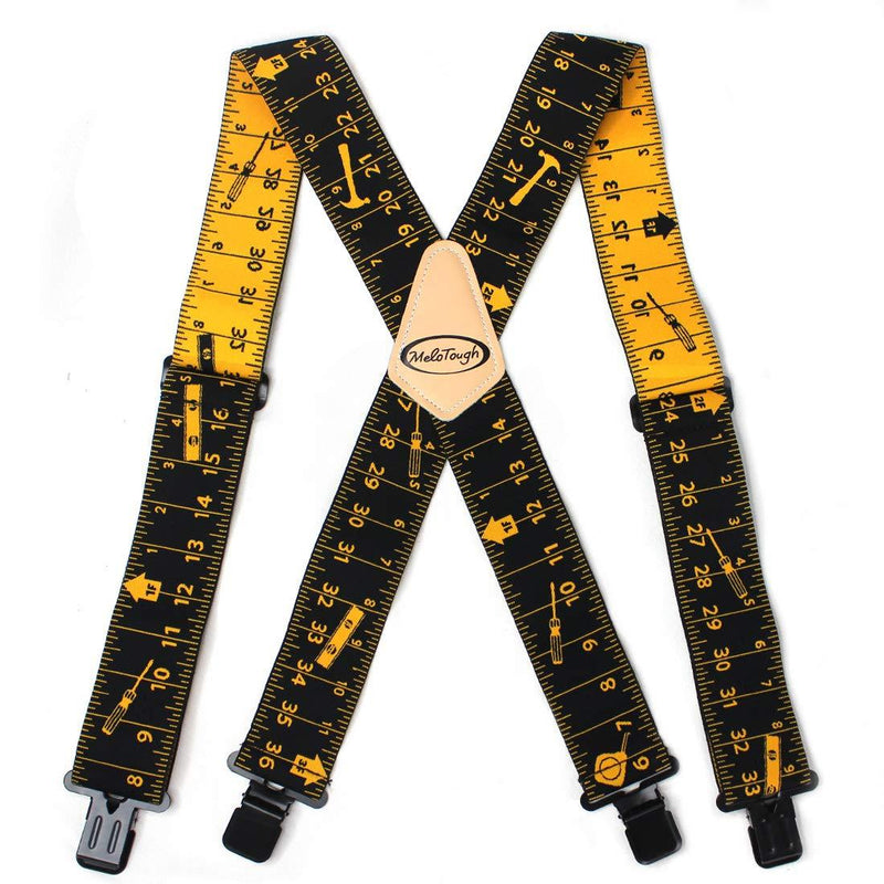 [Australia] - Melo Tough Men's Suspenders Fully Elastic 2 inch Wide X back Heavy Duty Tradesperson's Pants Suspender with Leather Patch Black Rule 