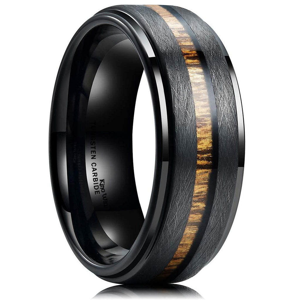 [Australia] - King Will Nature 8mm Black Tungsten Carbide Wedding Band Real Wood Inlay Matte Brushed Finish 6 