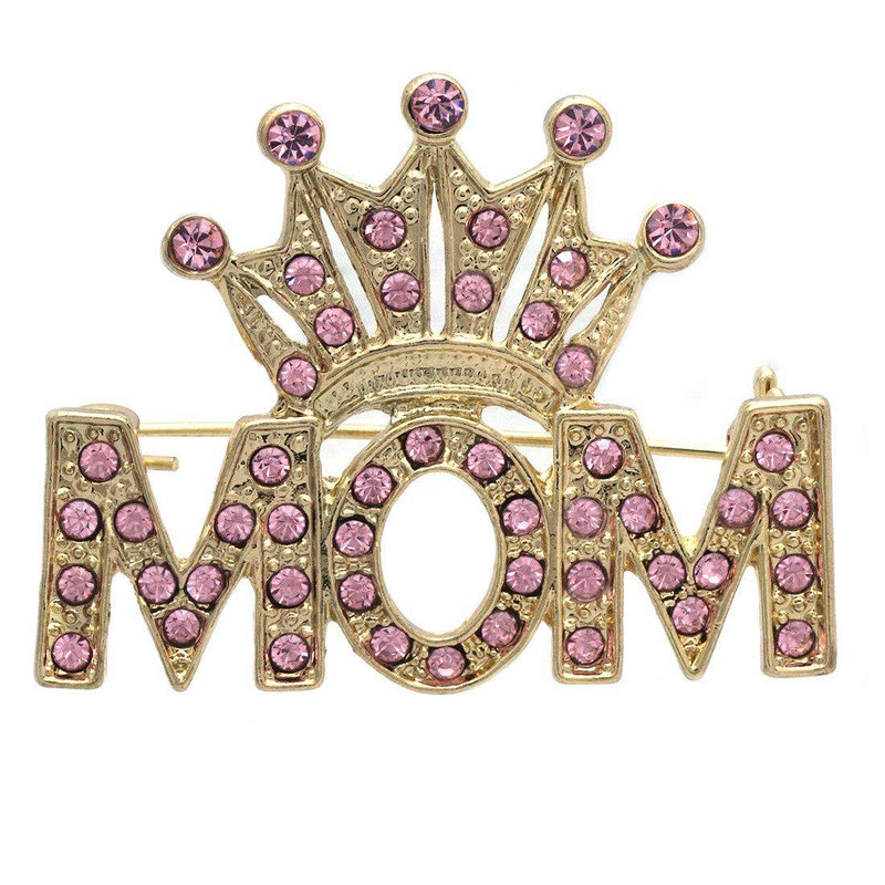 [Australia] - cocojewelry Crown Tiara Queen MOM Word Brooch Pin Gold-tone Pink 