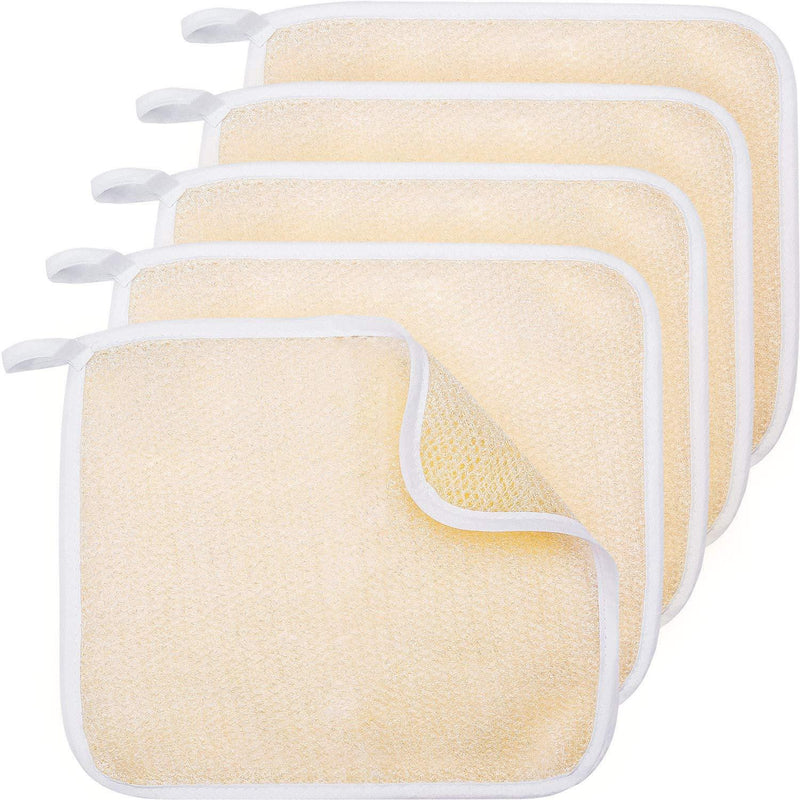 [Australia] - Tatuo 5 Pack Exfoliating Face and Body Wash Cloths Towel Soft Weave Bath Cloth Exfoliating Scrub Cloth Massage bath Cloth for Women and Man (5 Pack Two Sides Exfoliating Cloth) (Beige) Beige 